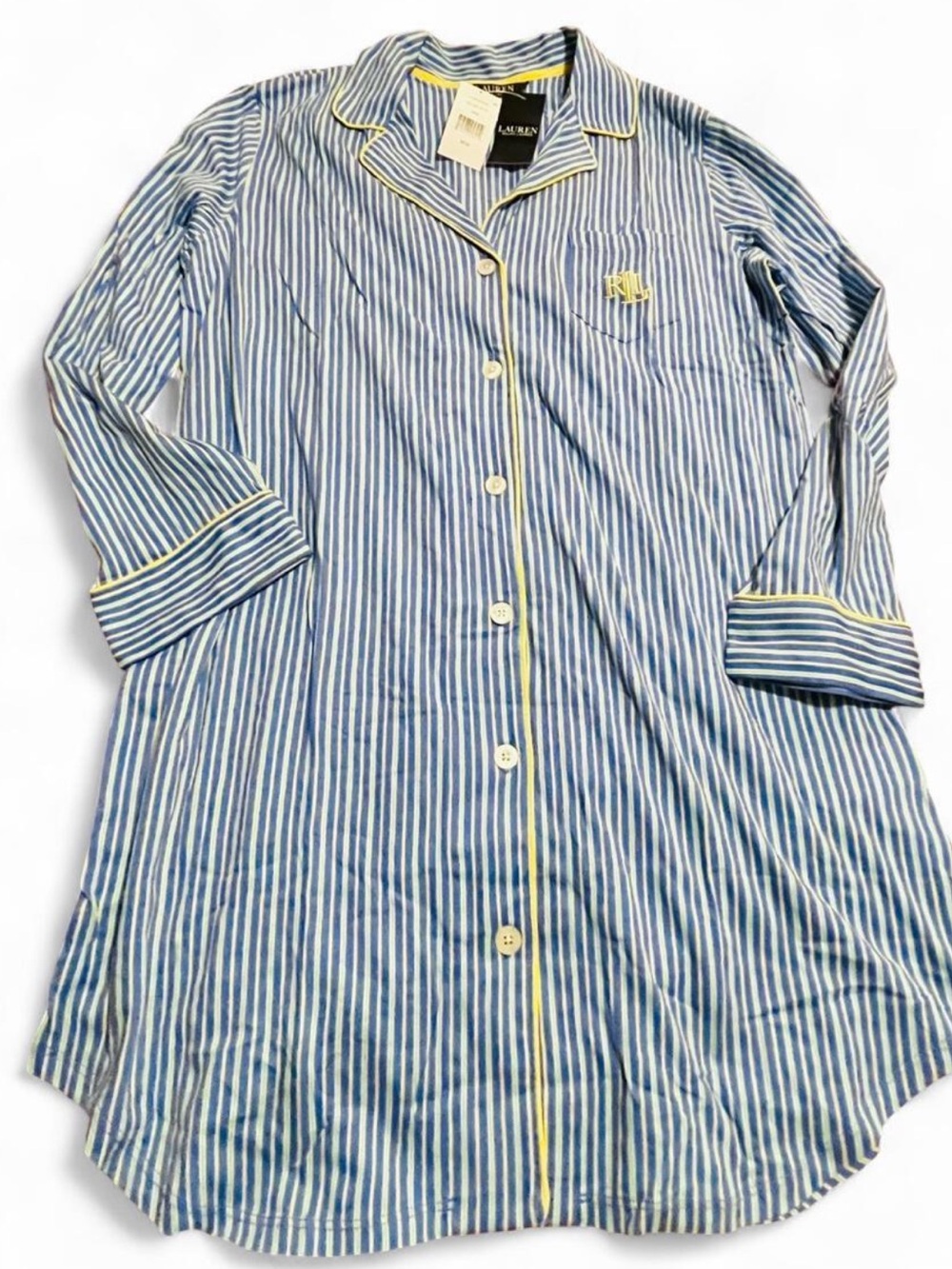 NWT Lauren Ralph Lauren Striped Notch Collar Pajama Button Down